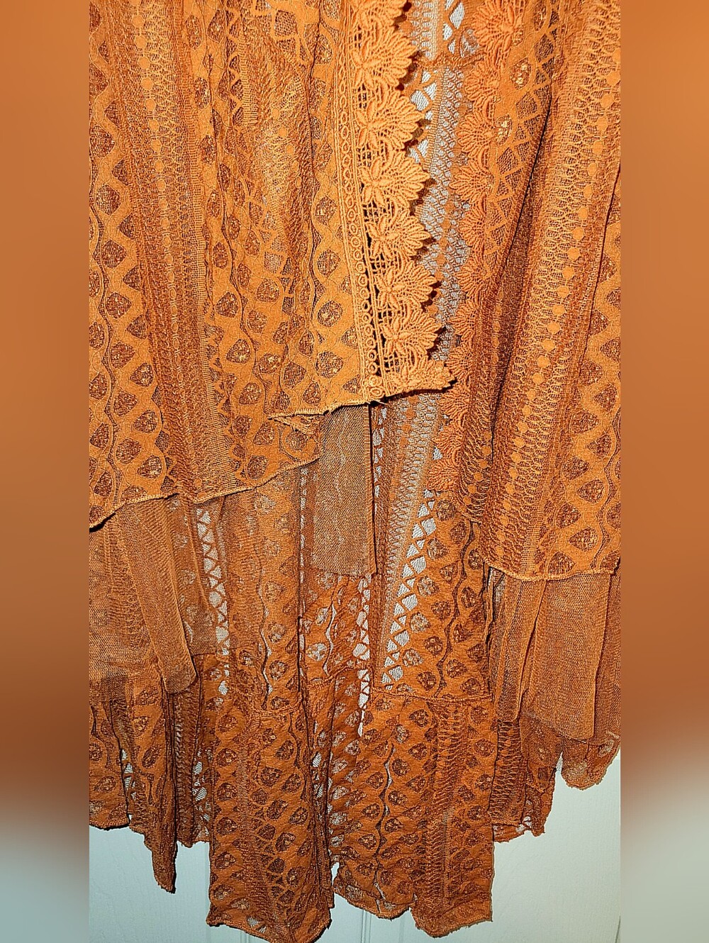 Origami by Vivian Burnt Orange Lace Duster - Picture 4 of 6